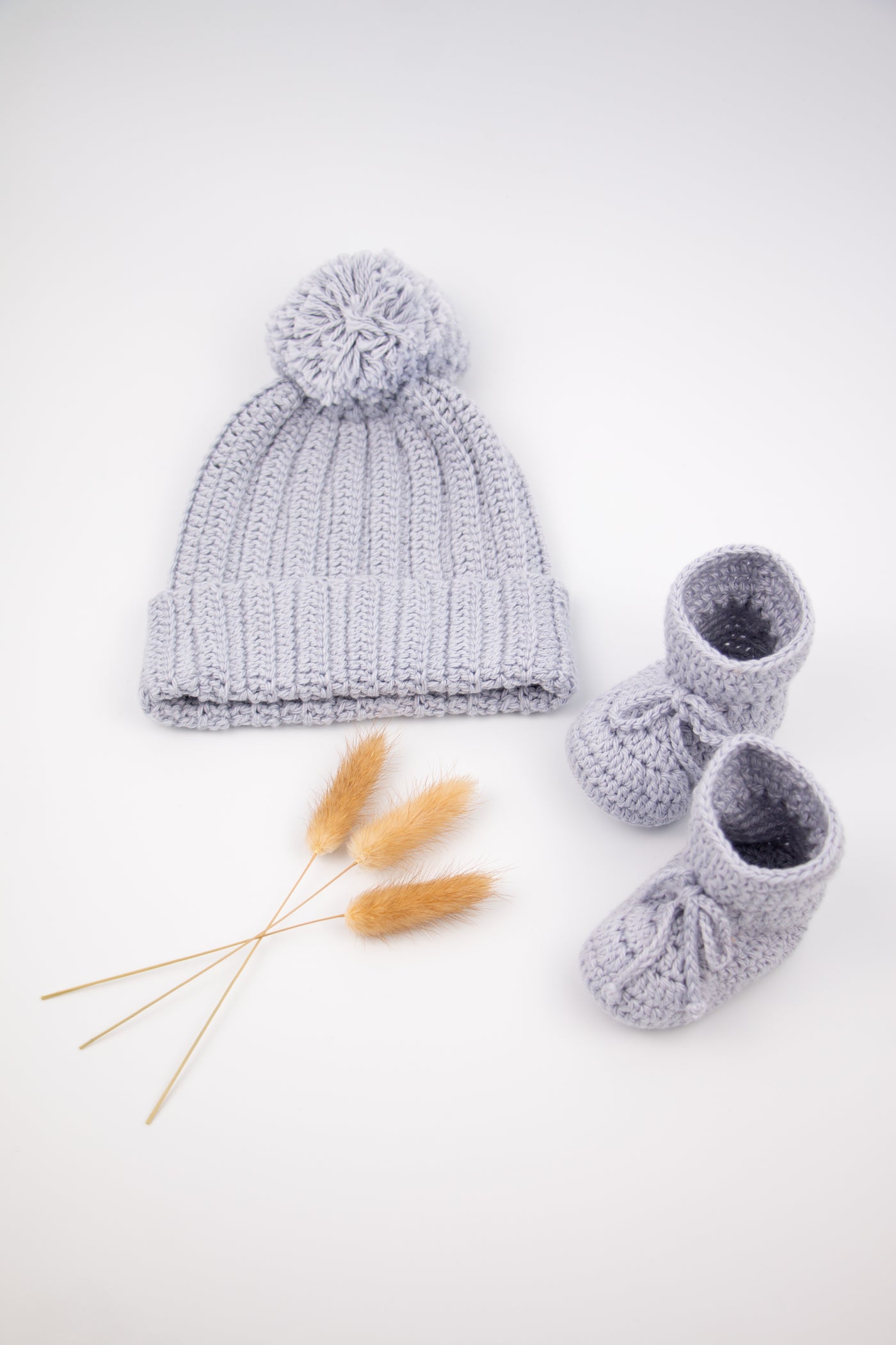 Pom Pom Beanie + Booties - Stone